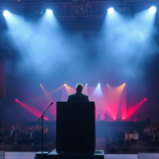 Sfeervolle foto van een spreker tijdens een zakelijke conferentie