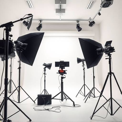 Studio interieur met fotografische apparatuur